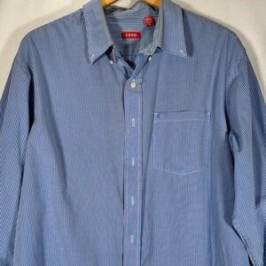 IZOD Blue Gingham Plaid Dress Shirt Men's Size XL‎